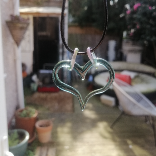 Teal Heart Shaped Pendant with Chain Links